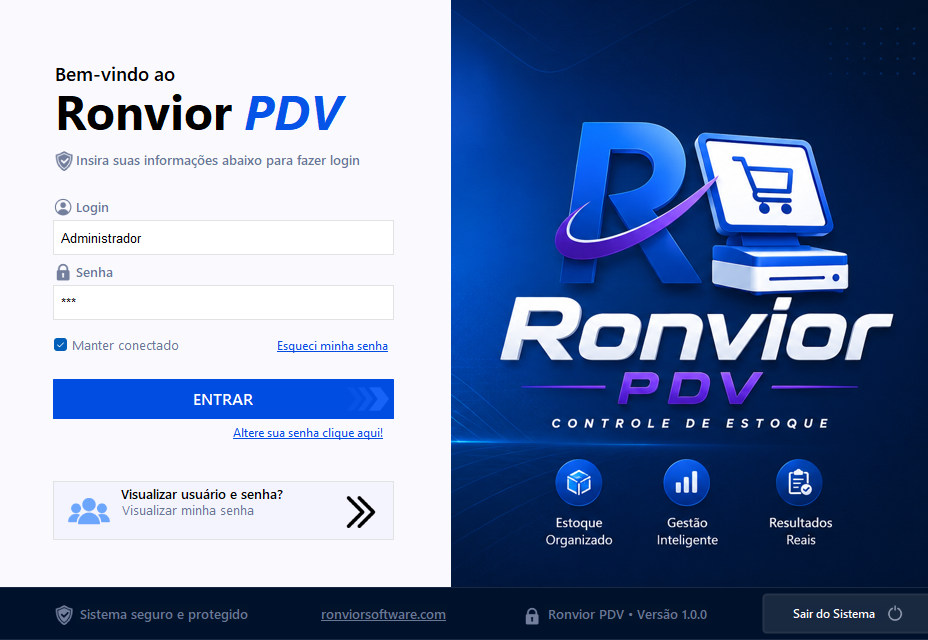 Tela de login do sistema Ronvior PDV